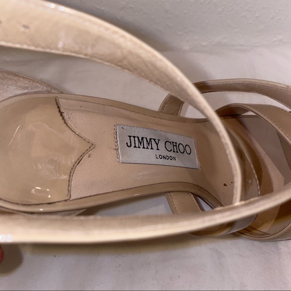 JIMMY CHOO 100MM Lottie Strappy Sandal in Patent Nude size 35.5 - Picture 9 of 12